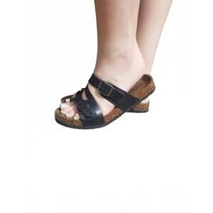 NEW OLEM women's slide leather sandals in black